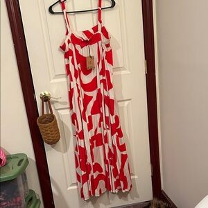 Red and White Strappy Maxi Dress